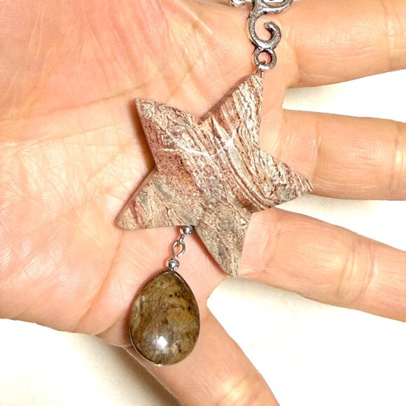 2/$20, Earthy Crazy Lace Agate Star Necklace, Genuine Gemstone Cord Necklace - Picture 13 of 14